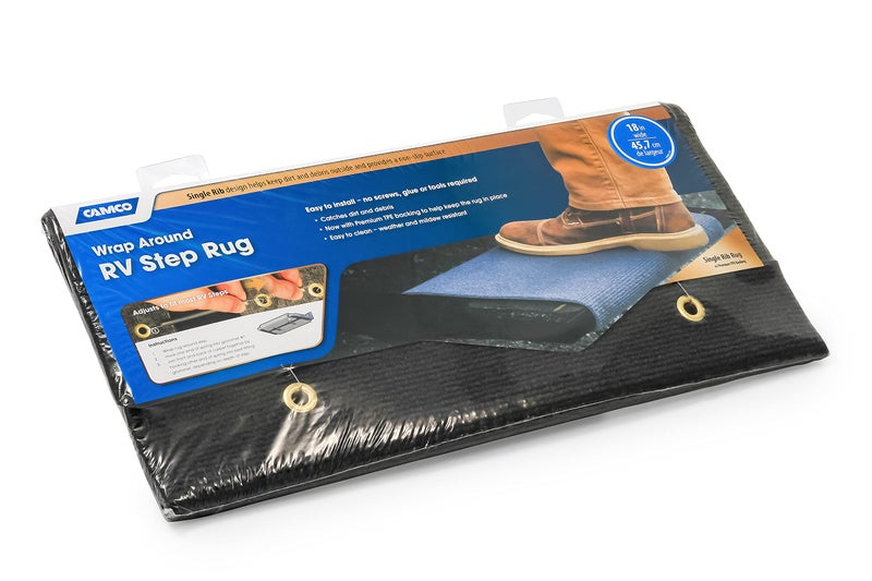 Camco 42907 Gray Premium Wrap Around RV Step Rug (100% Polyester (17.5" x 18")) - Image 2