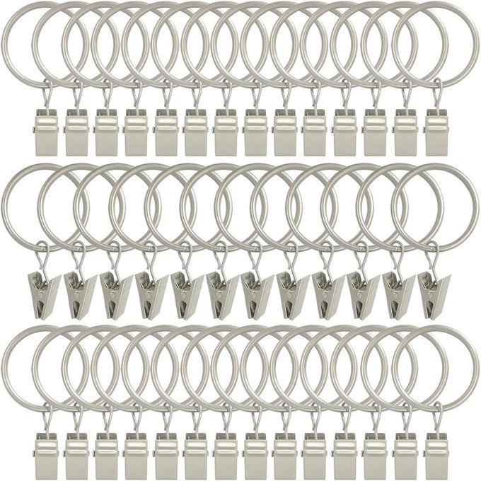 40 PACK CURTAIN RINGS WITH CLIPS DRAPERY CLIPS WITH RINGS DRAPES RINGS 126 IN INTERIOR DIAMETER FITS UP TO 1 IN CURTAIN ROD MATTE SILVER