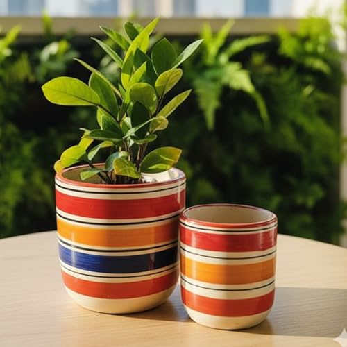 Niyara Ceramic Combo planters Pot for Home Garden Balcony Set of 2, Apple 6 & 4 inch (Multicolor) - Image 1
