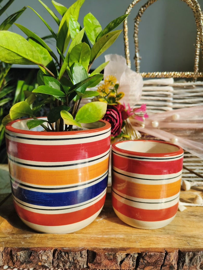 Niyara Ceramic Combo planters Pot for Home Garden Balcony Set of 2, Apple 6 & 4 inch (Multicolor) - Image 2