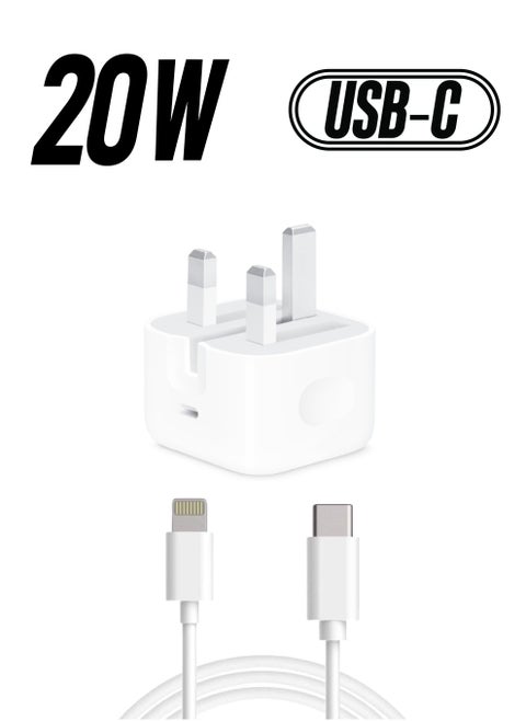 iPhone Charger 20W USB-C Power iPhone Adapter With Type-C To Lightning Cable Fast Charger White