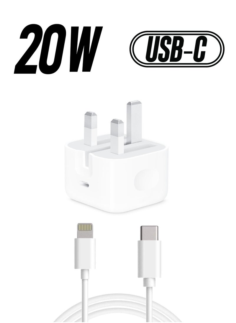 Yuwell - iPhone Charger 20W USB-C Power iPhone Adapter With Type-C To Lightning Cable Fast Charger White - Image 1