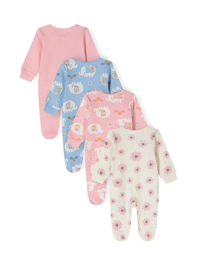 MINOTI Baby 4 Pack Long Sleeve Sleepsuits