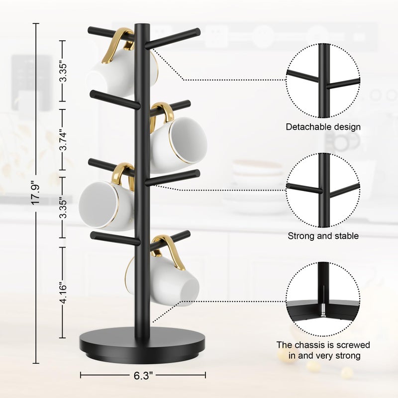 Wisuce Coffee Mug Holder Tree Upgraded 360Rotated Cup Holder for Counter Black Wood Cup Tree Mug Rack Organizer Stand with 8 Hooks for Kitchen Coffee Bar Accessories - Image 4