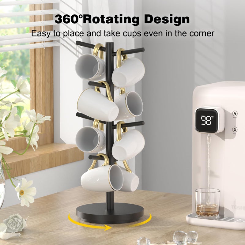 Wisuce Coffee Mug Holder Tree Upgraded 360Rotated Cup Holder for Counter Black Wood Cup Tree Mug Rack Organizer Stand with 8 Hooks for Kitchen Coffee Bar Accessories - Image 3