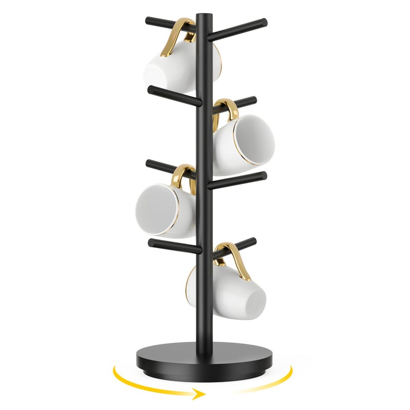 Wisuce Coffee Mug Holder Tree Upgraded 360Rotated Cup Holder for Counter Black Wood Cup Tree Mug Rack Organizer Stand with 8 Hooks for Kitchen Coffee Bar Accessories - Image 1