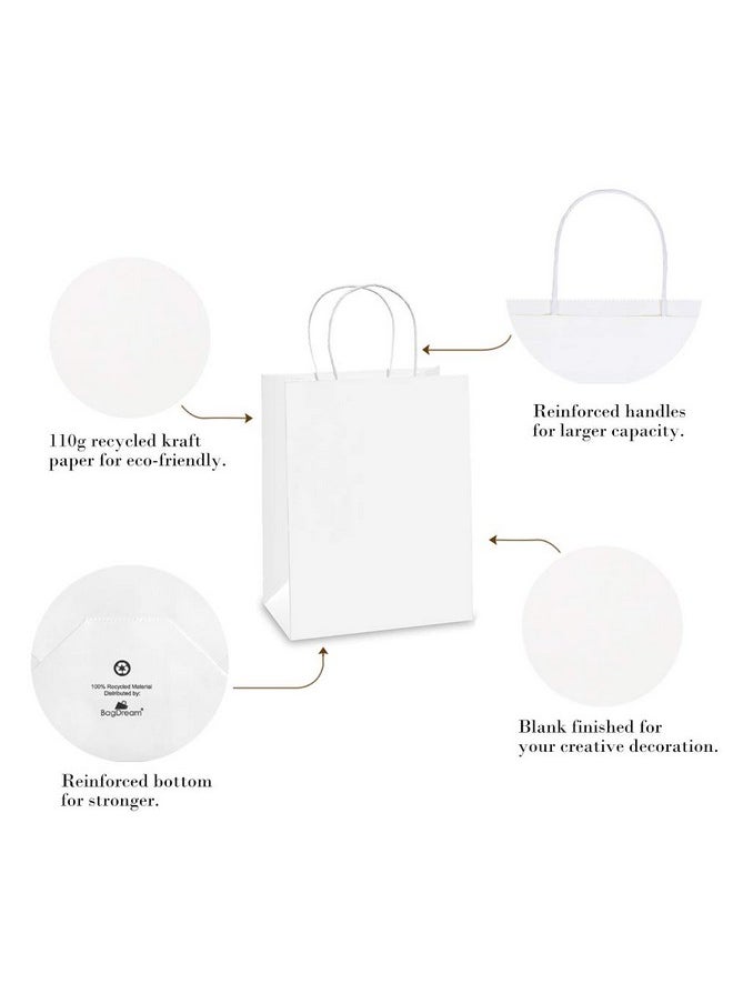 BagDream - 50Pcs Gift Bags 8X4.25X10.5 Paper Gift Bags With Handles Bulk White Kraft Paper Bags For Gifts Retail Party Favor Shopping Grocery Bags - Image 1