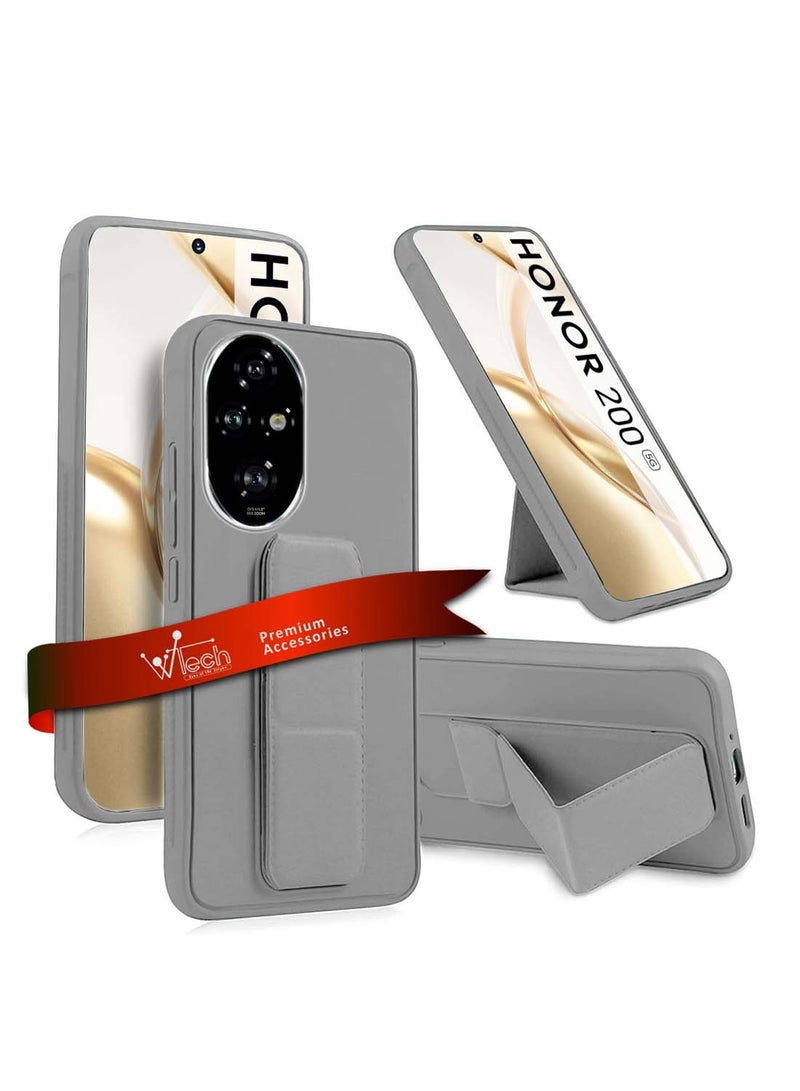 Wtech Honor 200 5G 2024 Hand Grip Foldable Magnetic Kickstand Wrist Strap Finger Grip With Built-In Iron Case Cover Grey - Image 1