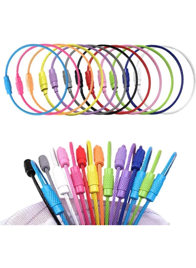 SOLDOUT 10 PCS Metal Wire Ring Lock Keychain Stainless Steel Rope Creative Carabiner Keys Hanging Cable Outdoor Camping EDC Multifunctional Tools (Multicolor, Pack of 10)  - Image 1