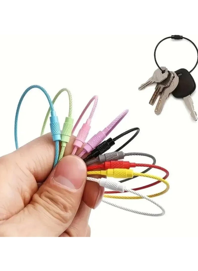 SOLDOUT 10 PCS Metal Wire Ring Lock Keychain Stainless Steel Rope Creative Carabiner Keys Hanging Cable Outdoor Camping EDC Multifunctional Tools (Multicolor, Pack of 10)  - Image 2