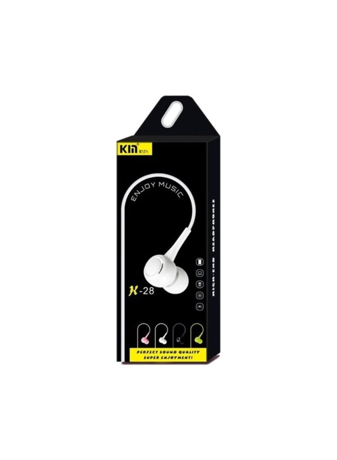 Kin K28 Wired In-Earphones with Mic – Stereo Sound, Deep Bass, 3.5mm Jack (White) - Image 2