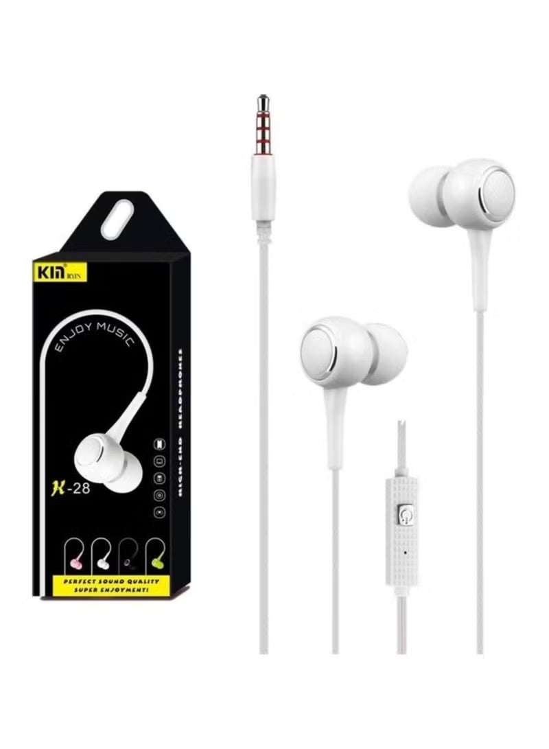 Kin K28 Wired In-Earphones with Mic – Stereo Sound, Deep Bass, 3.5mm Jack (White) - Image 3