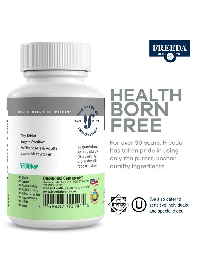Freeda - Vite Tiny Tablet Moderate Multivitamin For Men And Women Vitamin A C D E B1 B2 B6 B12 Biotin Calcium Zinc Iron Magnesium Manganese Copper Selenium Iodine 100 Count - Image 1