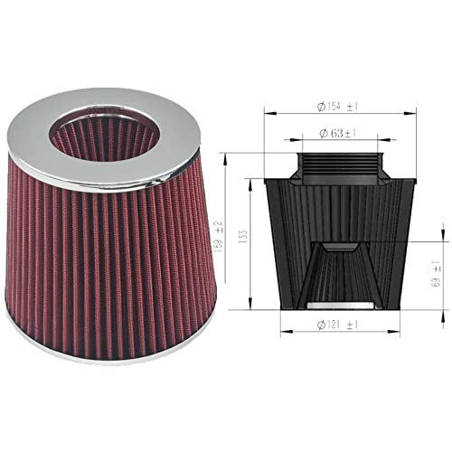OBUYTO 2.5-Inch Cold Air Intake System Kit + Filter Compatible for Honda Civic DX/LX/EX/GX/VP AT/MT 1.7L 2001-2005 AT/MT (Black Tube & Red Filter) - Image 4