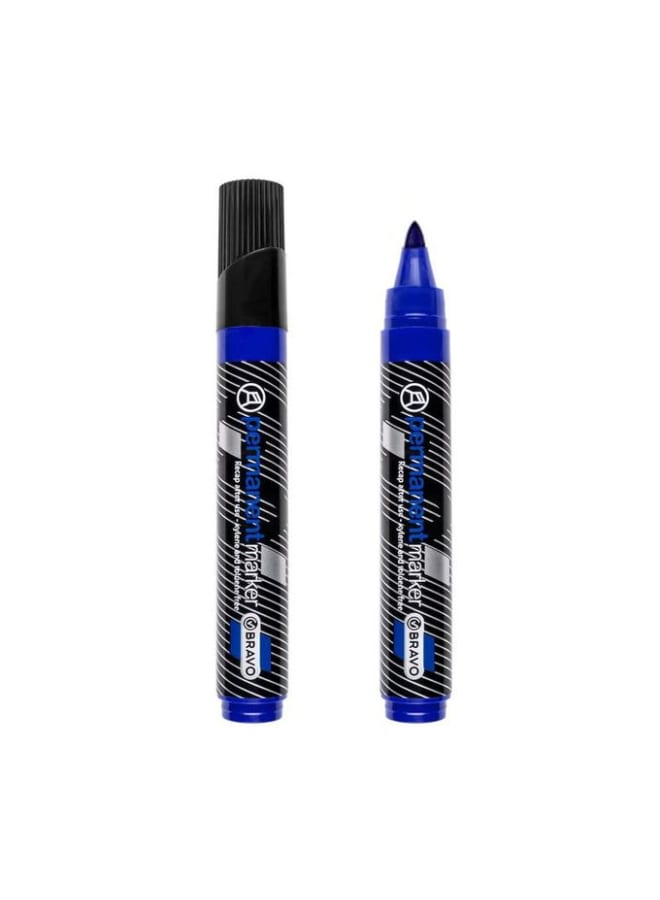 A set of 12 high-quality, permanent blue markers from Bravo