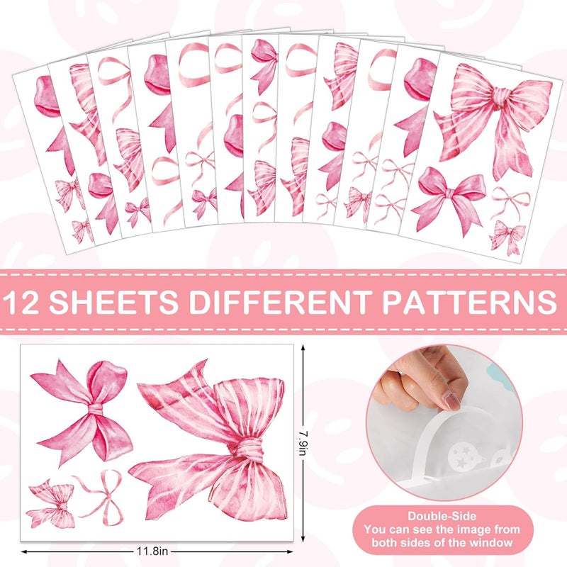 Whaline ملصقات حائط وردية عصرية من واهلين 12 ورقة على شكل bows باللون الوردي الفاتح ملصقات جدارية مائية لغرفة الأطفال حفلة عيد الحب 79 × 118 بوصة - Image 2