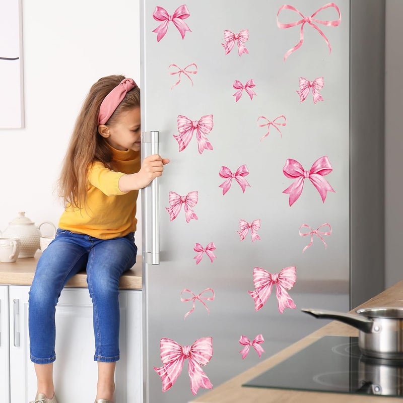 Whaline ملصقات حائط وردية عصرية من واهلين 12 ورقة على شكل bows باللون الوردي الفاتح ملصقات جدارية مائية لغرفة الأطفال حفلة عيد الحب 79 × 118 بوصة - Image 5