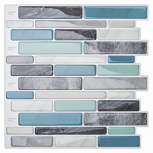 LONGKING Self-Adhesive Kitchen Backsplash, Marble Look Decorative Tiles (10 Tiles) - Image 1