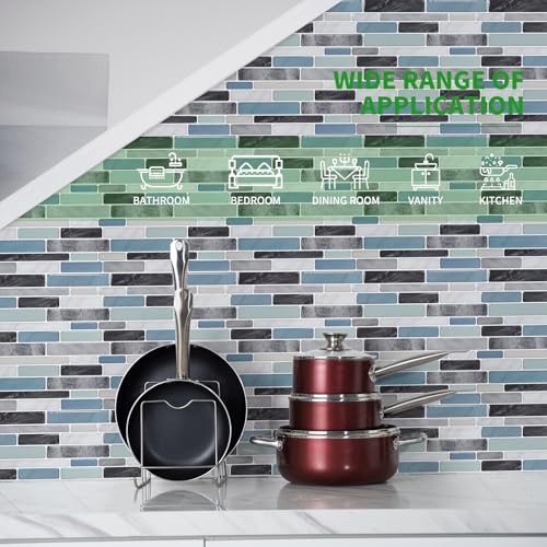 LONGKING Self-Adhesive Kitchen Backsplash, Marble Look Decorative Tiles (10 Tiles) - Image 3