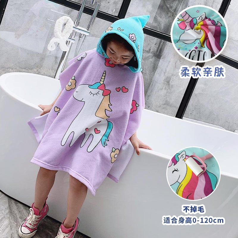 Children'S Bath Towel Cloak Children'S Hooded Bathrobe Cartoon Printing Wearable Bath Towel - Image 1