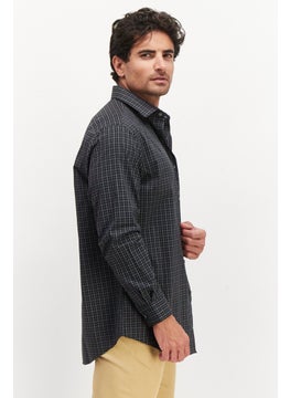Van Heusen Men Regular Fit Plaid Long Sleeves Dress Shirt, Black  - Image 2