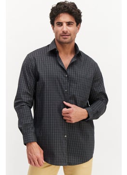 Van Heusen Men Regular Fit Plaid Long Sleeves Dress Shirt, Black  - Image 1