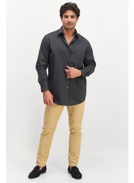 Van Heusen Men Regular Fit Plaid Long Sleeves Dress Shirt, Black  - Image 3