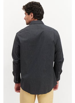 Van Heusen Men Regular Fit Plaid Long Sleeves Dress Shirt, Black  - Image 4