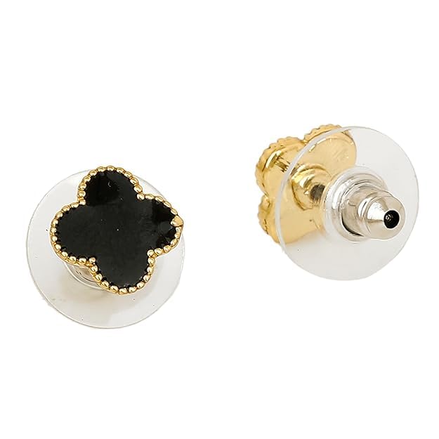 Estele 24Kt Rose Gold Plated Black Enamel Flower Shaped Stud Earrings_one size - Image 3