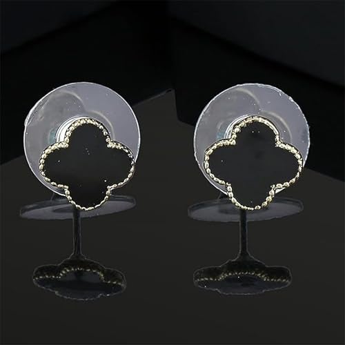 Estele 24Kt Rose Gold Plated Black Enamel Flower Shaped Stud Earrings_one size - Image 2