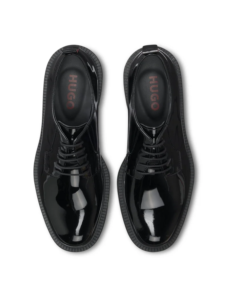 HUGO Patent-leather Derby shoes with embossed logo