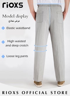 RIOXS Men's Casual Linen Pants with 4 Pockets, Elastic Waist Long Pants, High Waist Drawstring Trouser Pants, Solid Comfortable Baggy Trousers, Breathable Skin-friendly Straight Pants, Comfortable for Daily Wear or Outdoor Activities  - Image 4