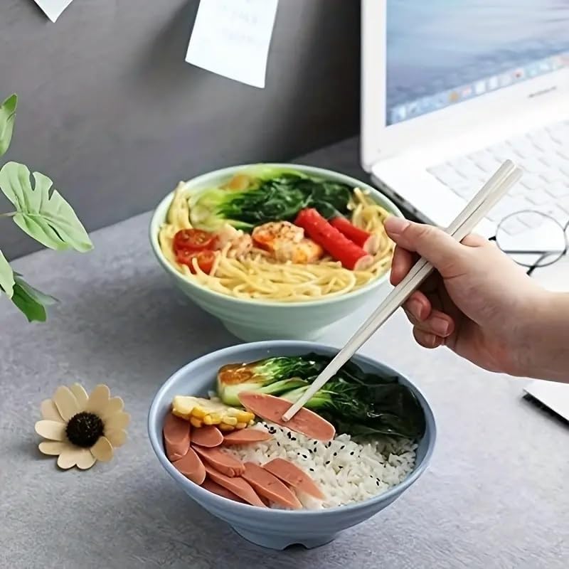 DLEST Wheat Straw Ramen Bowl | 900 ml 19CM Serving Bowl Set | Eco-Friendly, Lightweight & Unbreakable Microwave Safe Bowl Set | Serving Bowls for Kids & Adults (Pack of 2) (Nordic Blue) - Image 4