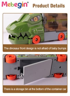 MEBEGIN Carrier Trucks Toys, Dinosaur Track Storage Car with Folding Track, Multifunctional Folding Storage Cart Playset with 6 Sliding Cars and Rich Accessaries, Dino Track Vehicle, Ideal Gift for Kids Aged 3+  - Image 4