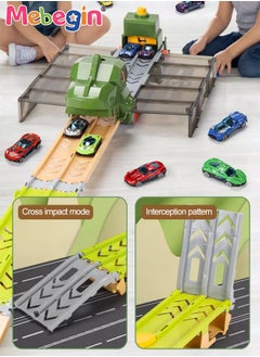 MEBEGIN Carrier Trucks Toys, Dinosaur Track Storage Car with Folding Track, Multifunctional Folding Storage Cart Playset with 6 Sliding Cars and Rich Accessaries, Dino Track Vehicle, Ideal Gift for Kids Aged 3+  - Image 2