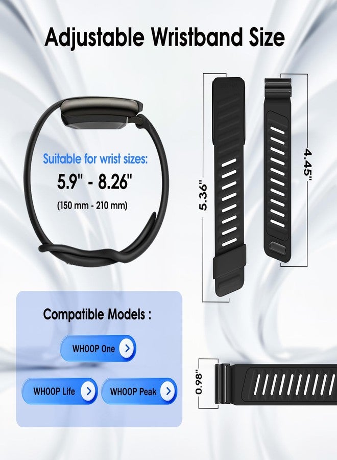 VUHIGIB Silicone Sport Band Compatible with Whoop 5.0 One Peak Life, Soft Breathable Waterproof Adjustable Replacement Wristband Strap for Men Women for Running Gym Swimming Hiking Daily Wear (Black, Life/MG) - Image 2
