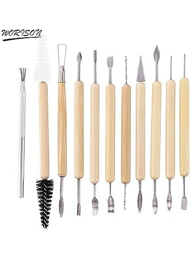 Smart Ceramic Wooden Handle Pottery Clay Sculpting Tools 11 Pieces - Image 2