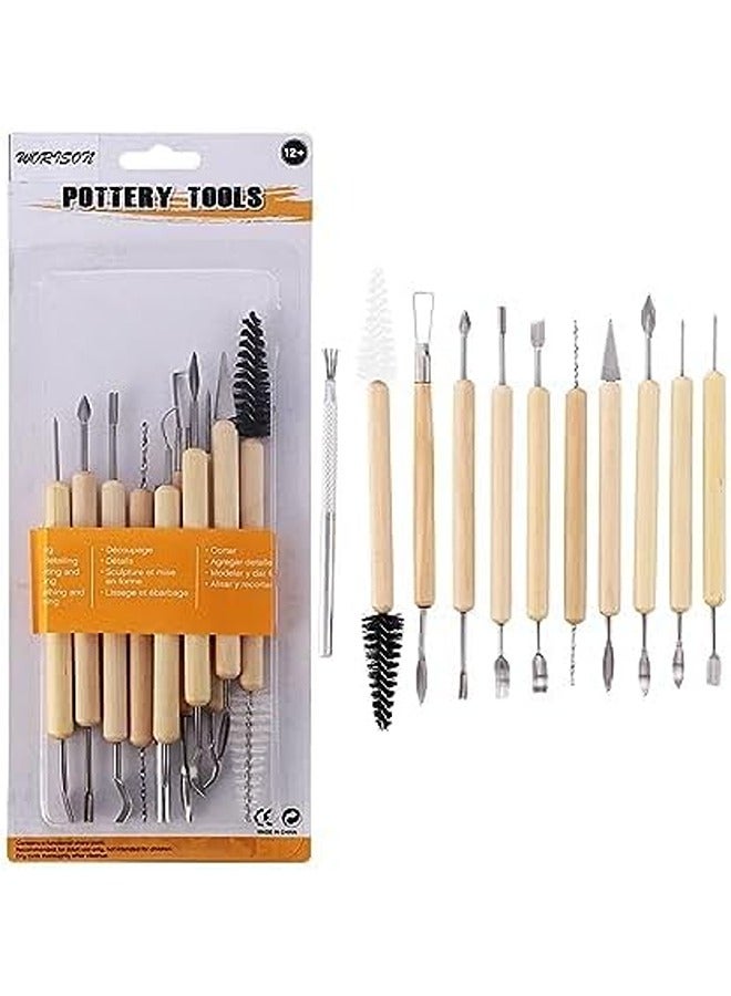 Smart Ceramic Wooden Handle Pottery Clay Sculpting Tools 11 Pieces - Image 5