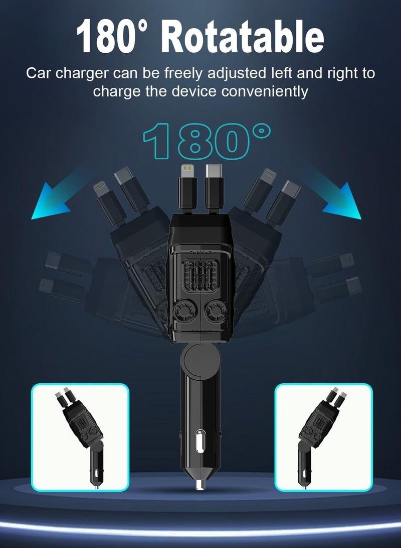 general Retractable Car Charger 4 in 1,Fast Car Charger 66W,2 Retractable Cable with Type-C Ports and USB Charging Ports Upgraded Car Charger for iPhone 15/14/13/12/11,Samsung,Google Pixel - Image 5