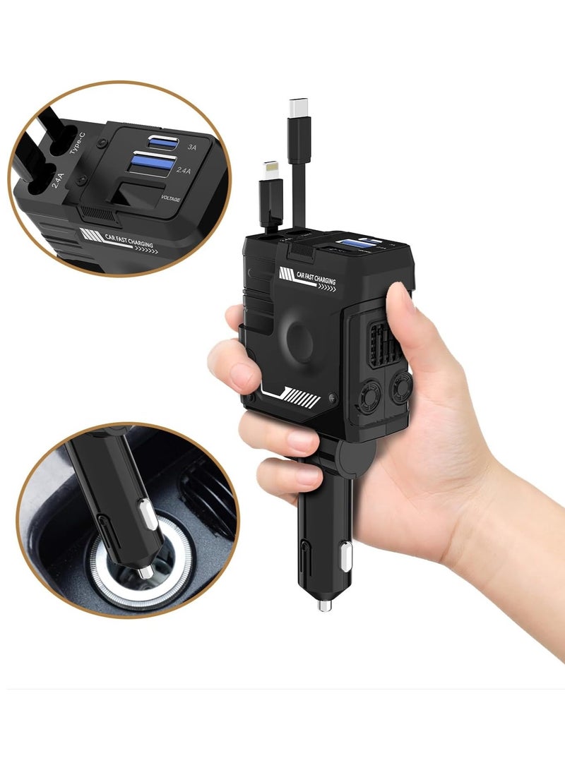 general Retractable Car Charger 4 in 1,Fast Car Charger 66W,2 Retractable Cable with Type-C Ports and USB Charging Ports Upgraded Car Charger for iPhone 15/14/13/12/11,Samsung,Google Pixel - Image 1