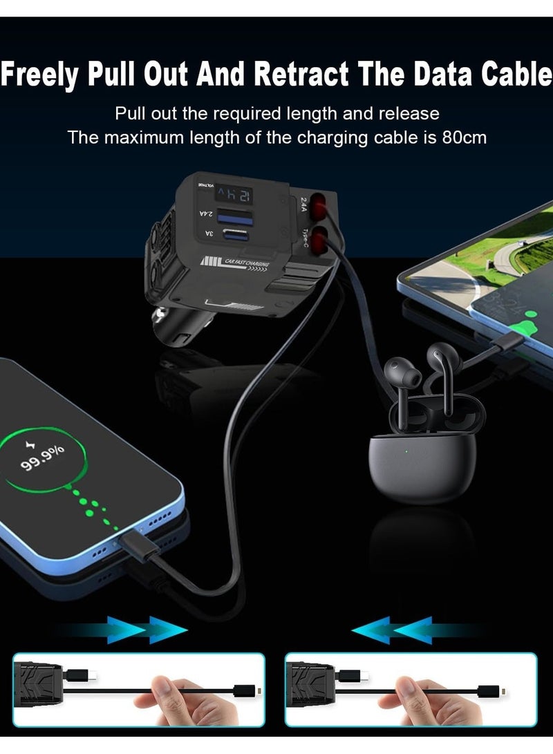general Retractable Car Charger 4 in 1,Fast Car Charger 66W,2 Retractable Cable with Type-C Ports and USB Charging Ports Upgraded Car Charger for iPhone 15/14/13/12/11,Samsung,Google Pixel - Image 4