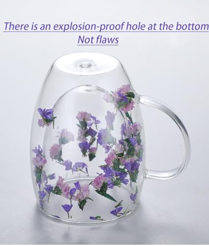 Rain House Double Glass Flower Tea Cup, Aesthetic Preserved Flower Cup, Cute Insulated Tea Cup with Handle, Heat Resistant & Lead-free Coffee Mugs, Gifts for Birthday Mother's Day, Perfect for Women Wife Mom (C) - Image 4