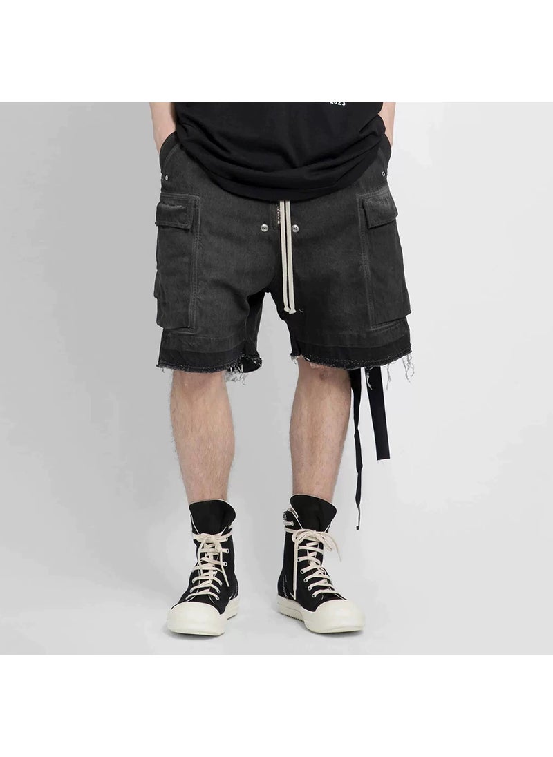 Generic - MIJKO Unisex RICK-Inspired High-Street Patchwork Denim Shorts Gradient - Image 1