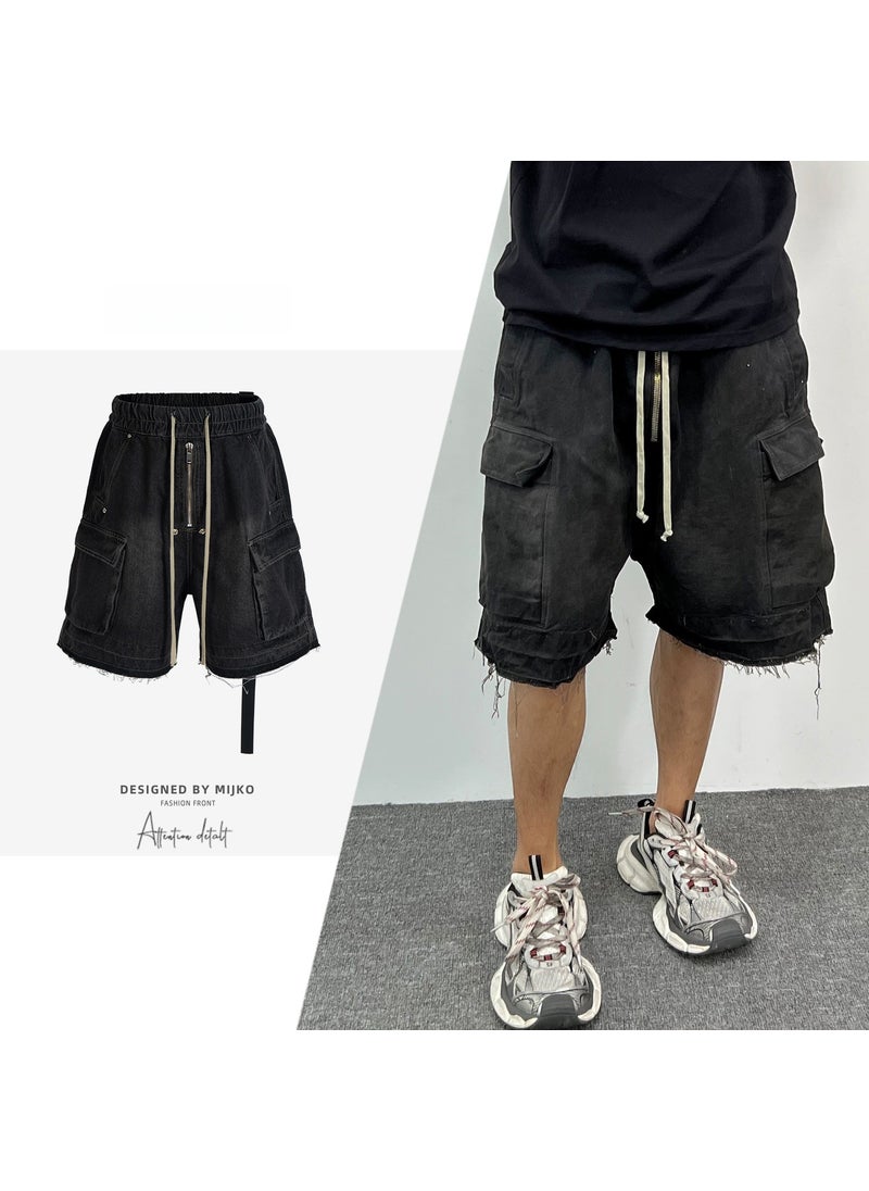 Generic - MIJKO Unisex RICK-Inspired High-Street Patchwork Denim Shorts Gradient - Image 1