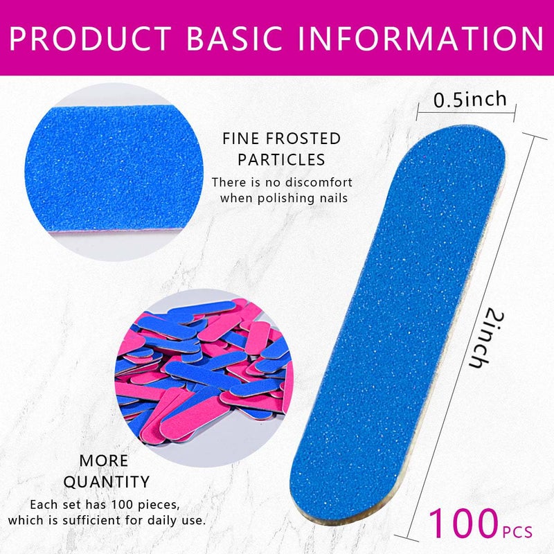 KISEER Mini Nail Files Bulk, 100 Pcs Disposable Double Sided Emery Boards Travel Size for Men, Women, Kids (2 Inch) - Image 2