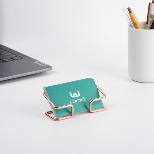 Leicraft Business Card Holder for Desk, Cute Metal Card Organizers and Office Desk Accessories for Men and Women (Rose gold) - Image 3