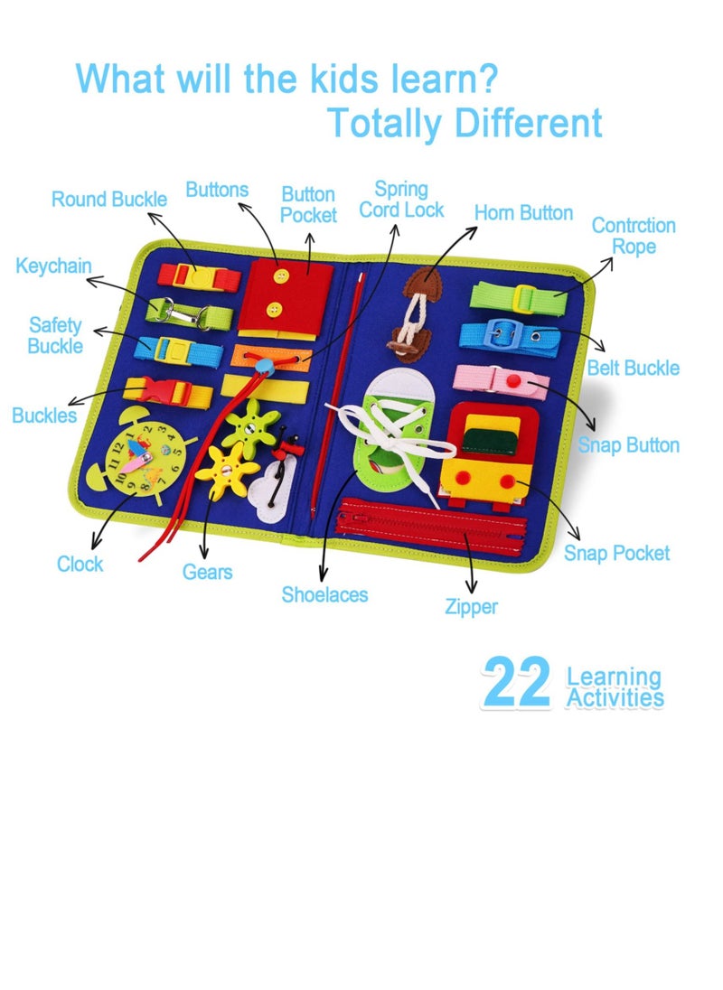 KASTWAVE Busy Board Montessori Toys for Toddlers, Sensory Toys Gifts for 1 2 3 4 Year Old Girls & Boys Preschool Autistic Children Activities Educational Travel Toy Kids Learning Basic Dress Skills (Blue)  - Image 3