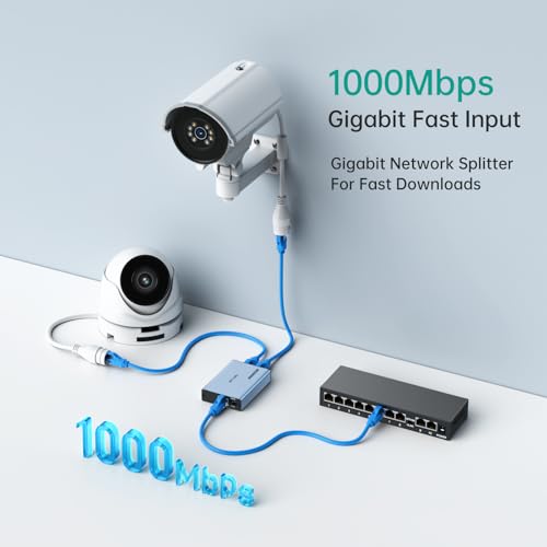 MT-VIKI Upgraded 1 to 2 1000Mbps Ethernet Splitter, No Power Supply Required, Dual RJ45 Splitter for Cat5e/6/7/8 Cable, Works with POE IP Camera, POE Switch and More - Image 2