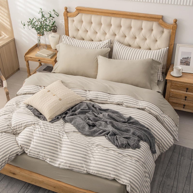 PURE ERA PURE ERA Jersey Knit 4pc Bed Sheet Set 100% T-Shirt Heather Cotton Super Soft Comfy Breathable Fits Mattress Up to 20"" Extra Deep Pocket (Dark Beige Cal King)  - Image 4