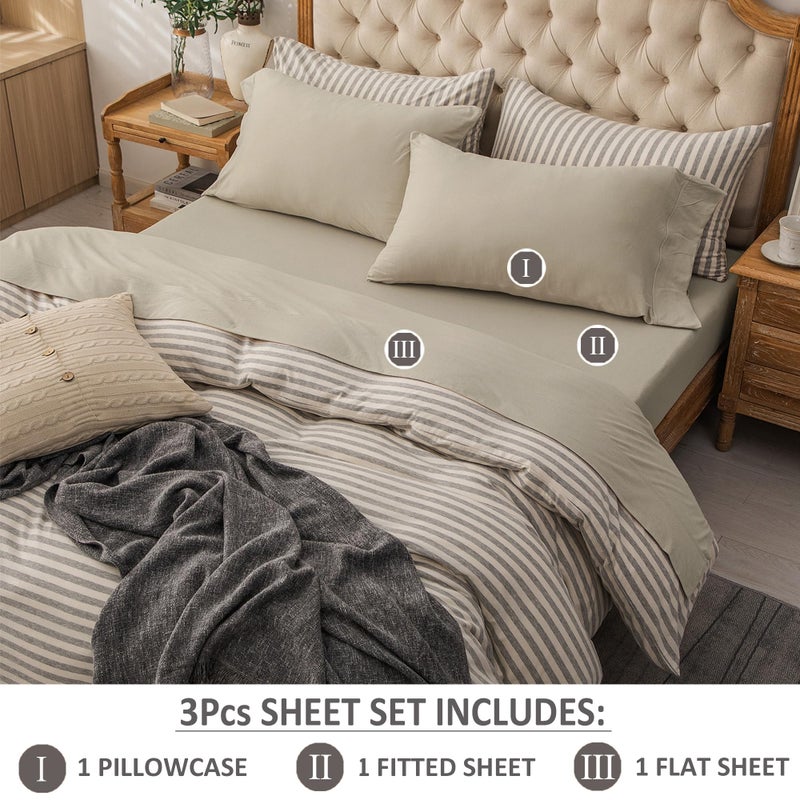 PURE ERA PURE ERA Jersey Knit 4pc Bed Sheet Set 100% T-Shirt Heather Cotton Super Soft Comfy Breathable Fits Mattress Up to 20"" Extra Deep Pocket (Dark Beige Cal King)  - Image 2